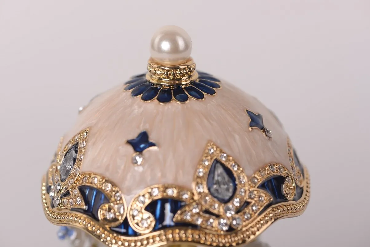 White Faberge Egg with Horse Carousel