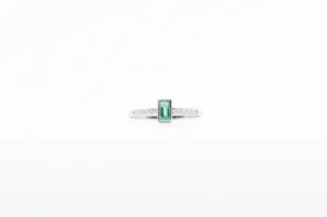 White Gold Bezel Emerald and Diamond Ring