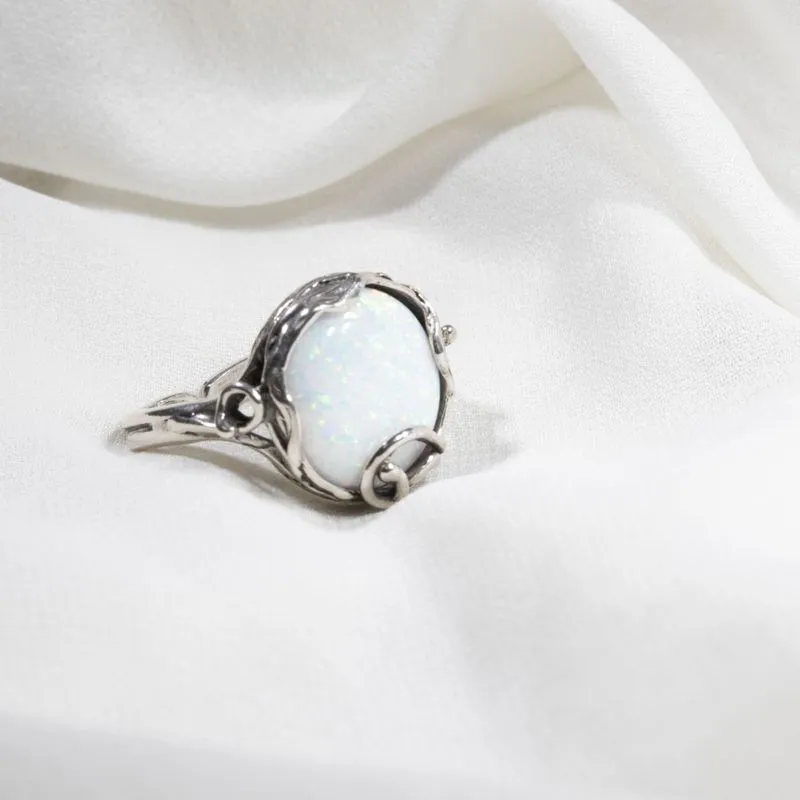 White Opal Silver Sizable Ring