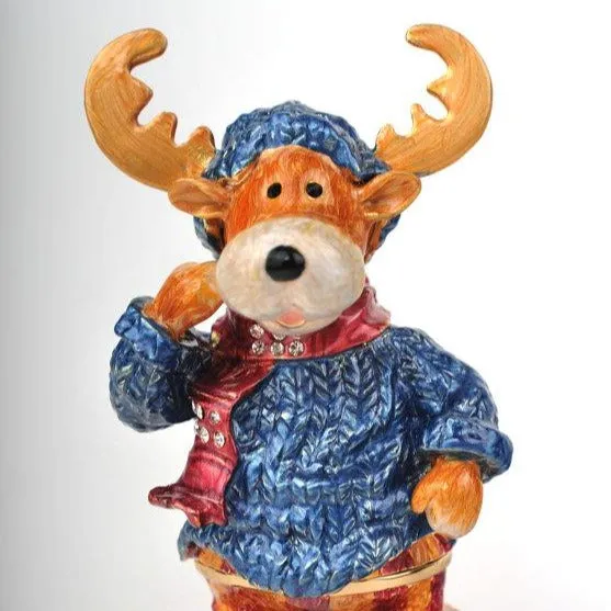 Winter Deer with Blue Coat and Red Scarf