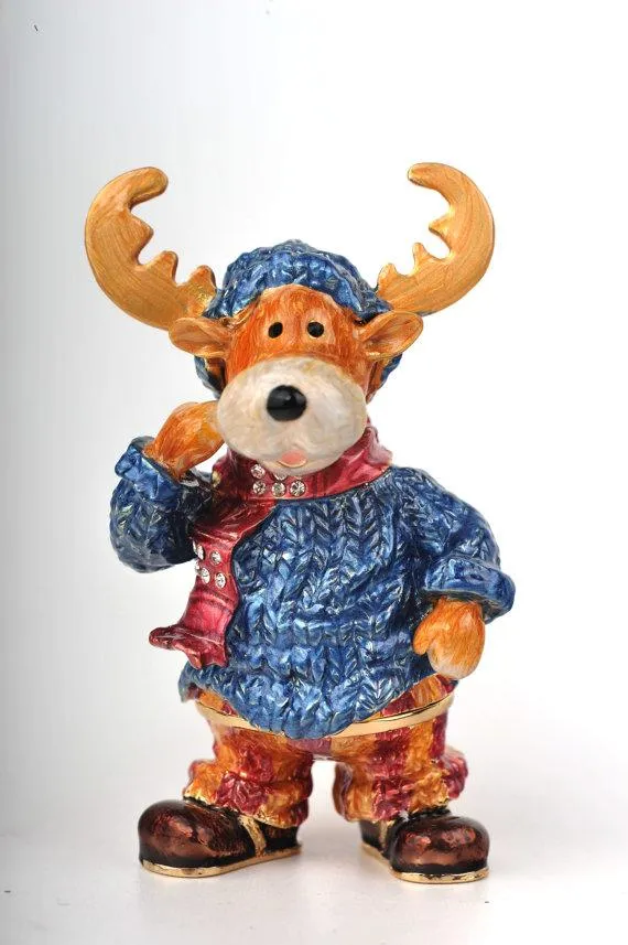 Winter Deer with Blue Coat and Red Scarf