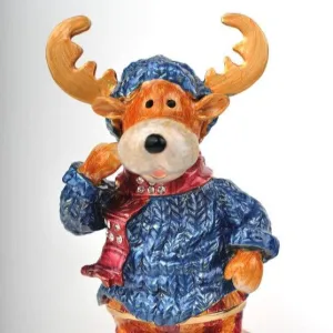 Winter Deer with Blue Coat and Red Scarf