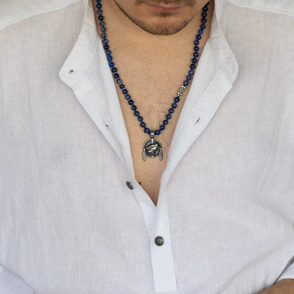 Wolf Pendant Lapis Lazuli Stone Beaded Brave Necklace