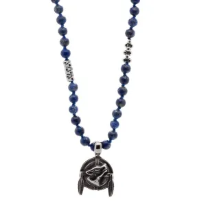 Wolf Pendant Lapis Lazuli Stone Beaded Brave Necklace