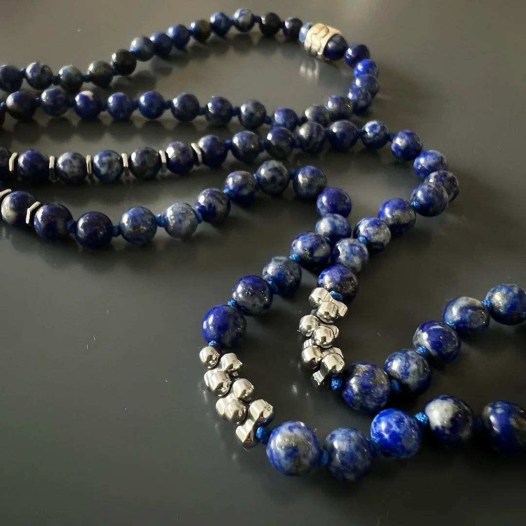 Wolf Pendant Lapis Lazuli Stone Beaded Brave Necklace