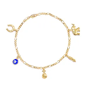 Women Mega Lucky Charms Bracelet 5 Amulets Blue Evil Eye Figa Hand Elephant Horseshoe
