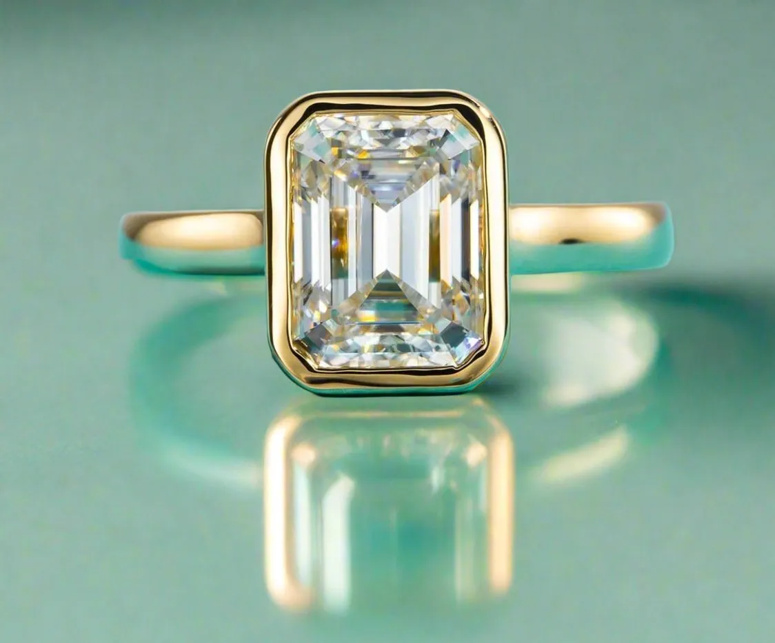 Yellow Gold 3ct Emerald Cut Diamond Engagement Ring
