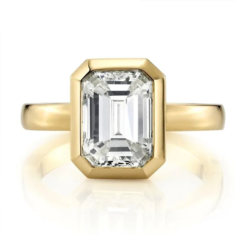 Yellow Gold 3ct Emerald Cut Diamond Engagement Ring