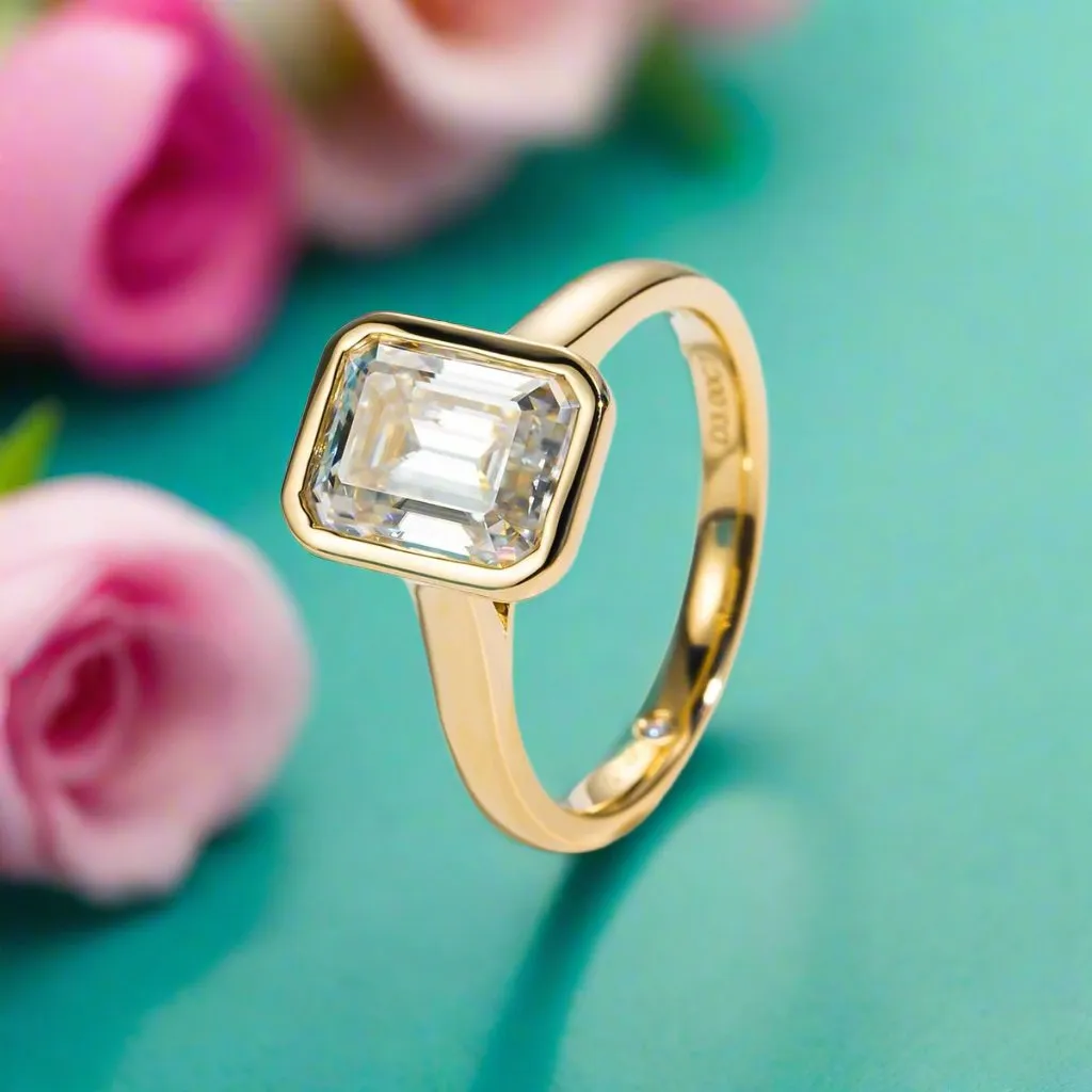 Yellow Gold 3ct Emerald Cut Diamond Engagement Ring
