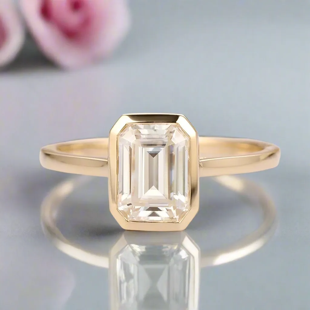 Yellow Gold 3ct Emerald Cut Diamond Engagement Ring
