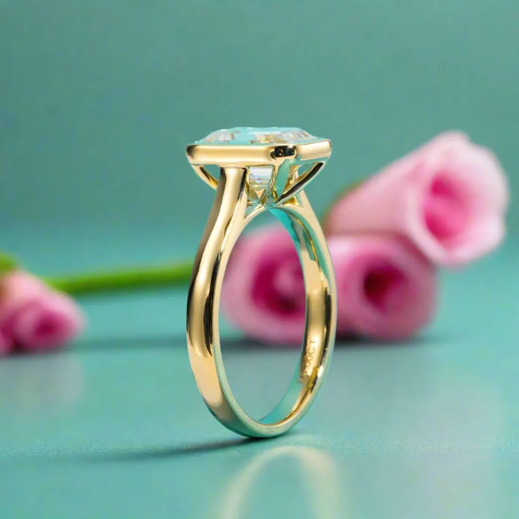 Yellow Gold 3ct Emerald Cut Diamond Engagement Ring