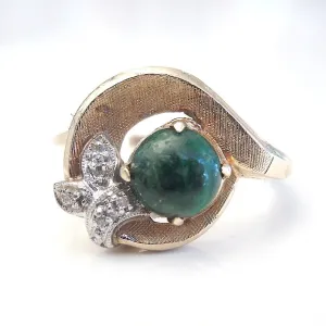 Yellow Gold Malachite and Diamond Ring - Florentine Finish