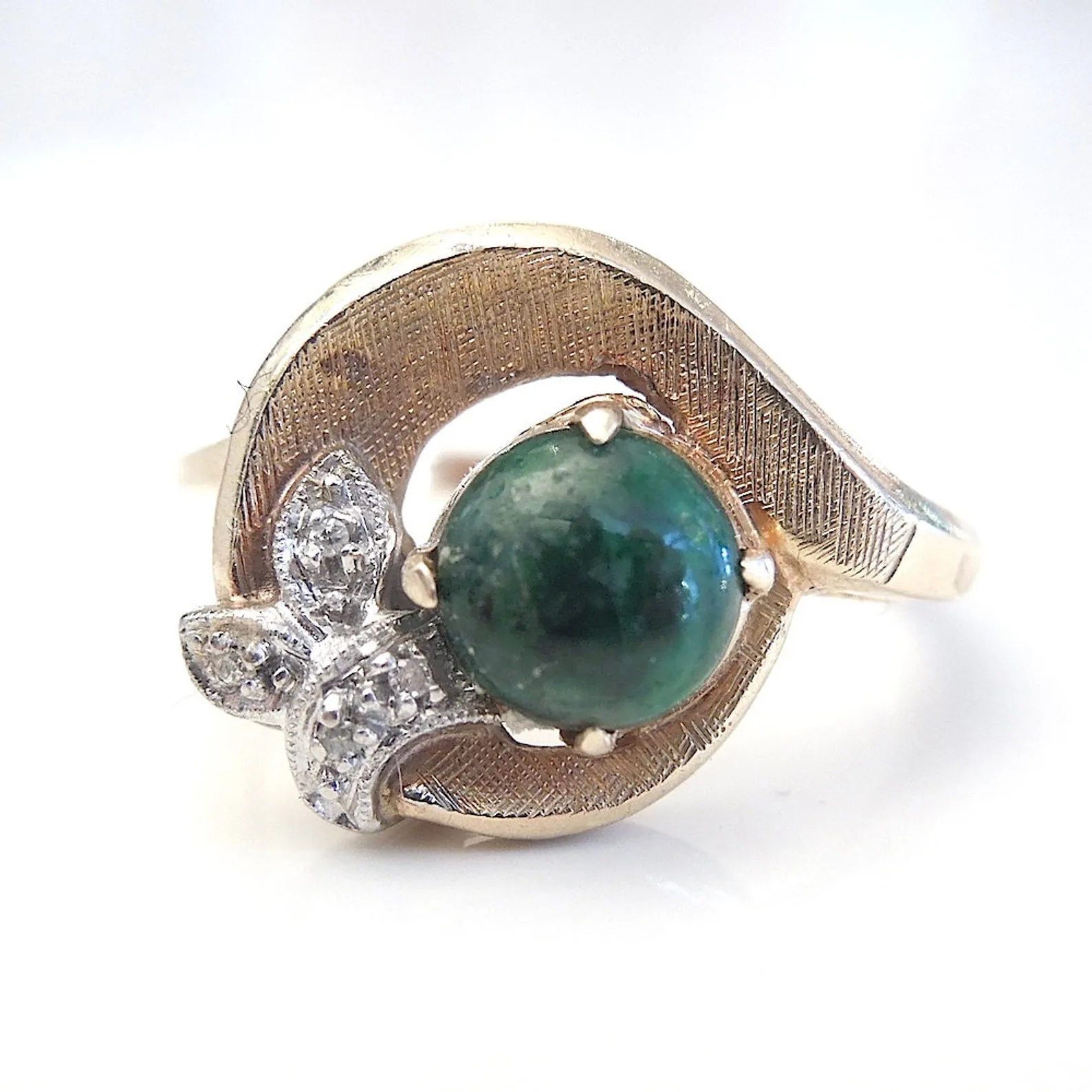 Yellow Gold Malachite and Diamond Ring - Florentine Finish