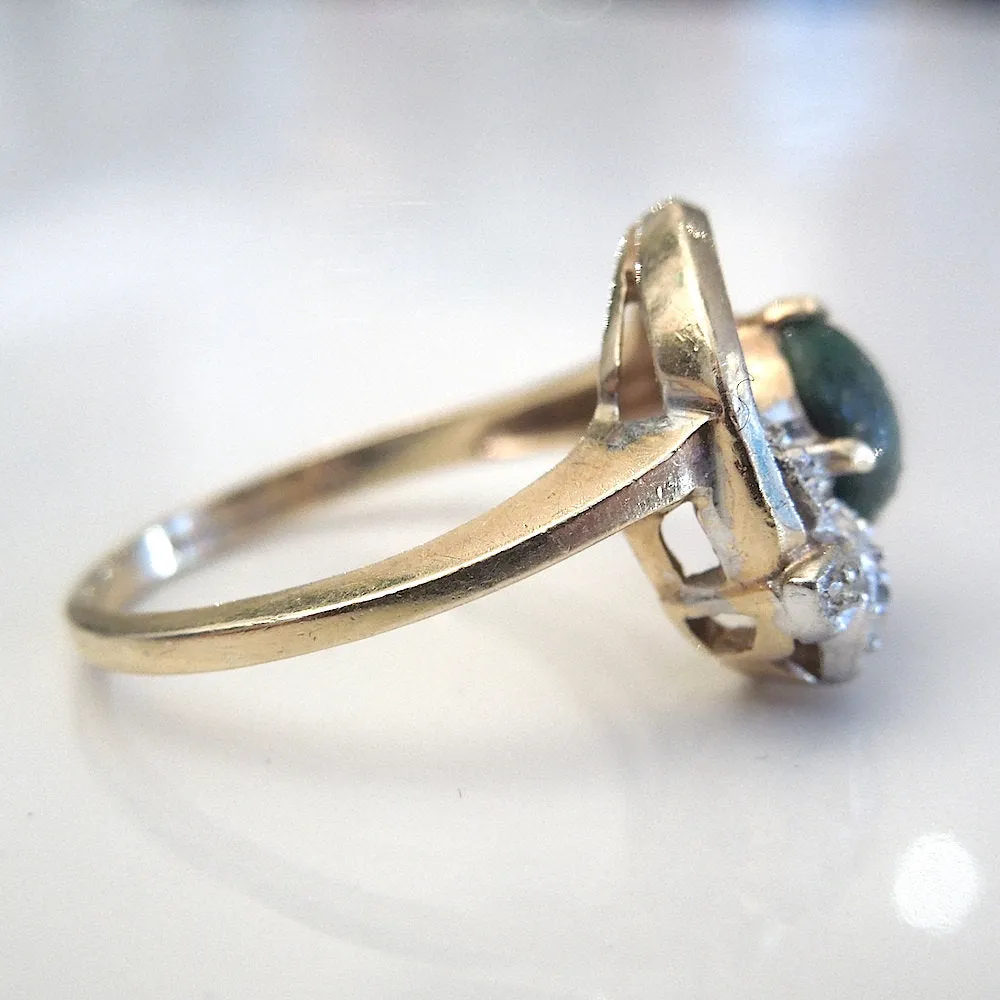 Yellow Gold Malachite and Diamond Ring - Florentine Finish