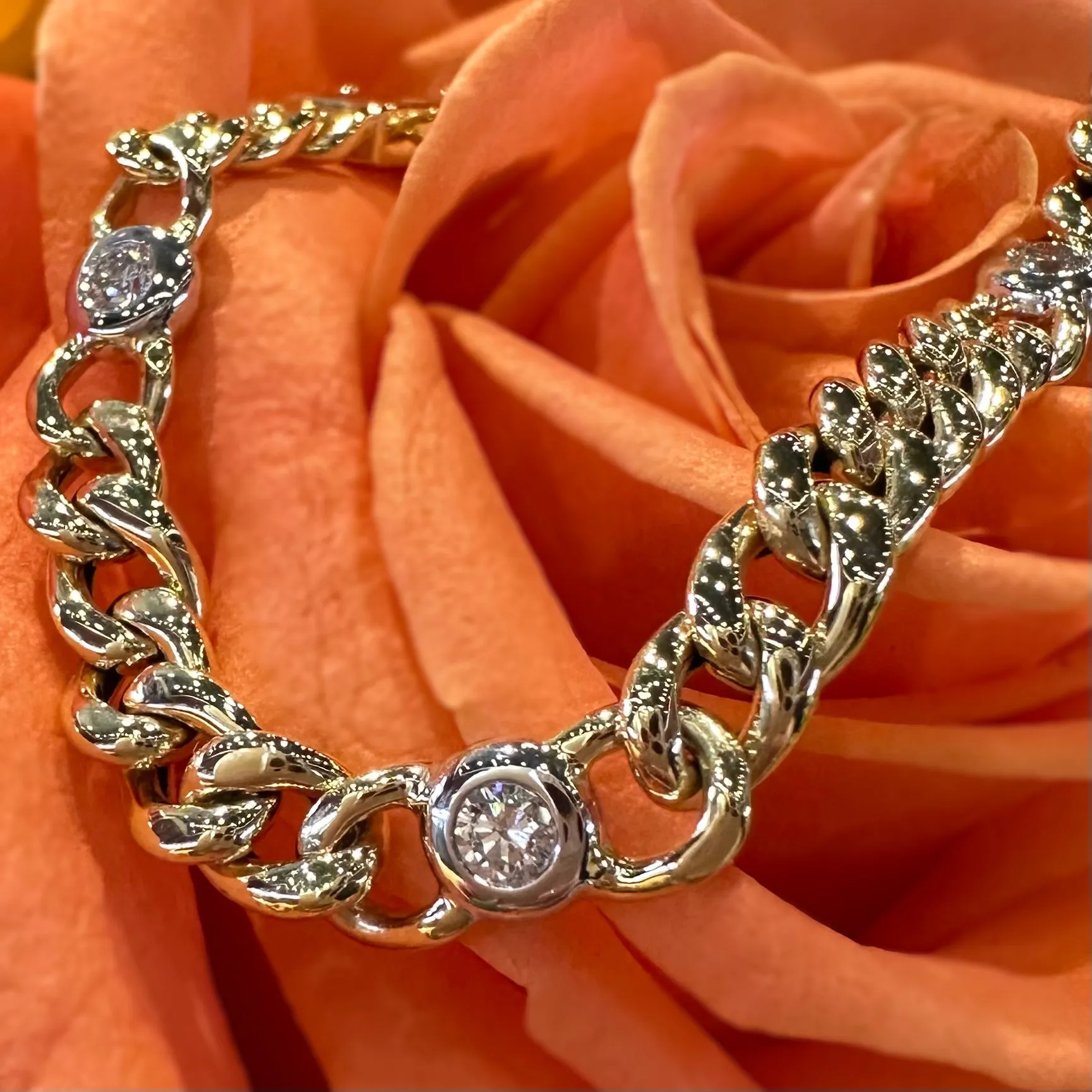 Zeghani Diamond Chain Link Bracelet 14K Two Tone Gold ZB862