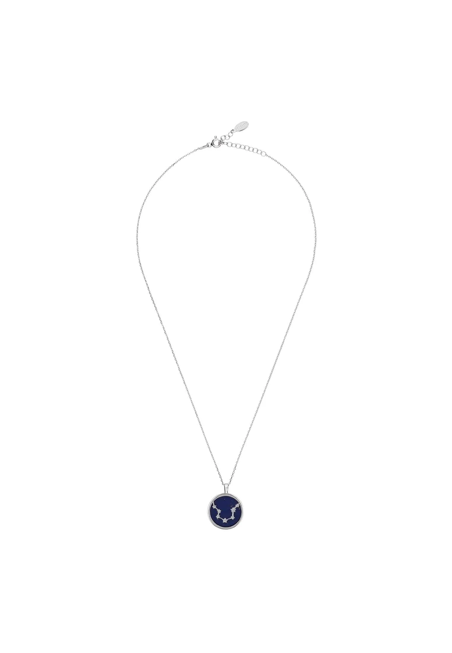 Zodiac Lapis Lazuli Gemstone Star Constellation Pendant Necklace Silver Aquarius
